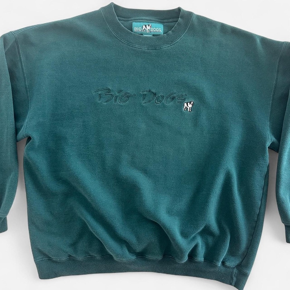 Vintage Big Dogs Crewneck Sweatshirt Forest Green Embroidered XL Mens Pullover - Picture 2 of 7